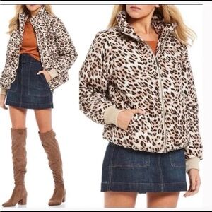 Gianni Bini Cream and Black Leopard Puffer Jacket